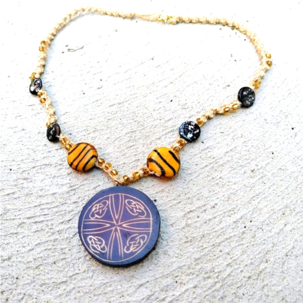 Unique Beaded Macrame Hemp Necklace